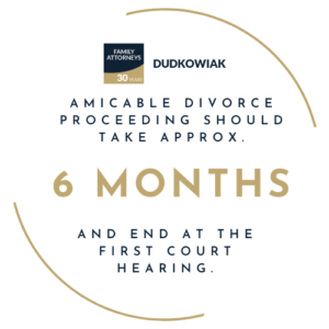 the divorce proceeding should take approx. 3-6 months and end at the first court hearing.